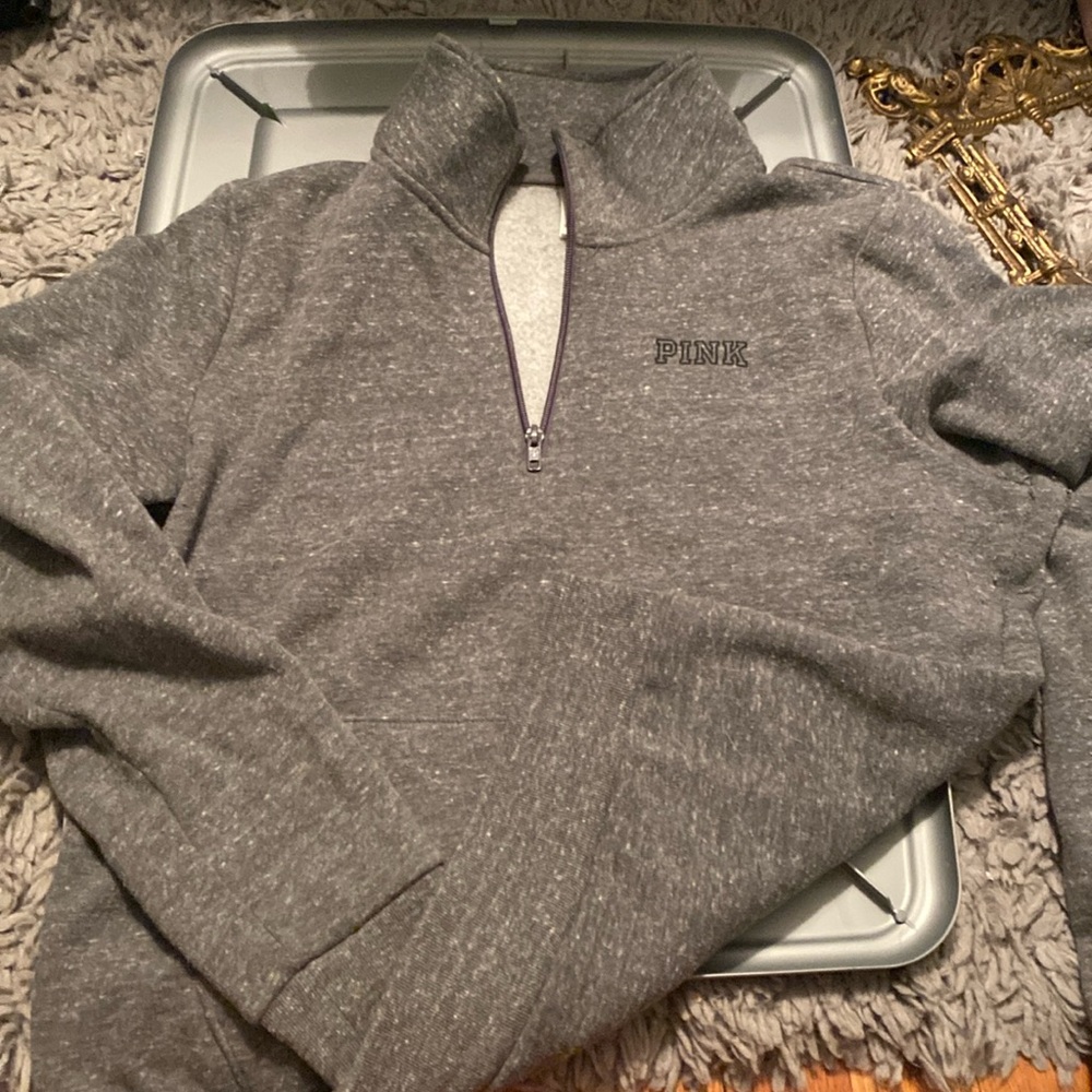 VS PINK grey quarter zip pull over
